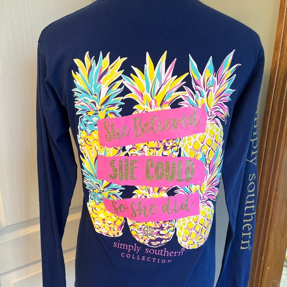 Women’s long sleeve navy blue 100% cotton simply southern tee - Picture 1 of 7